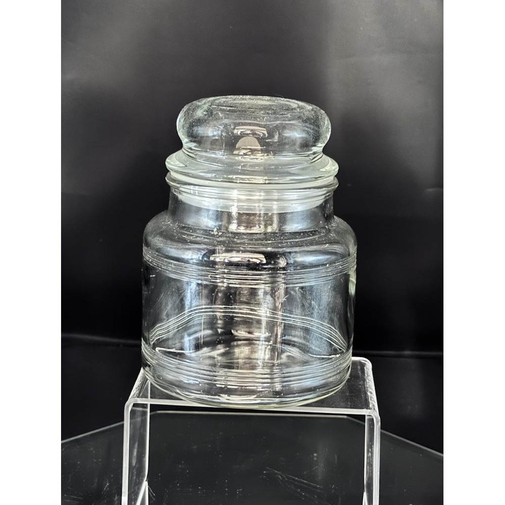 Vintage Anchor Hocking Apothecary Jar Round Top Lid Clear Glass Bars Stripes‎